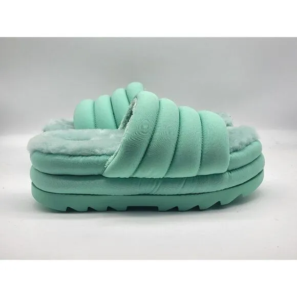 Ugg Womens Maxi Slide Pale Emerald Puff Sandals Slippers Size 8
