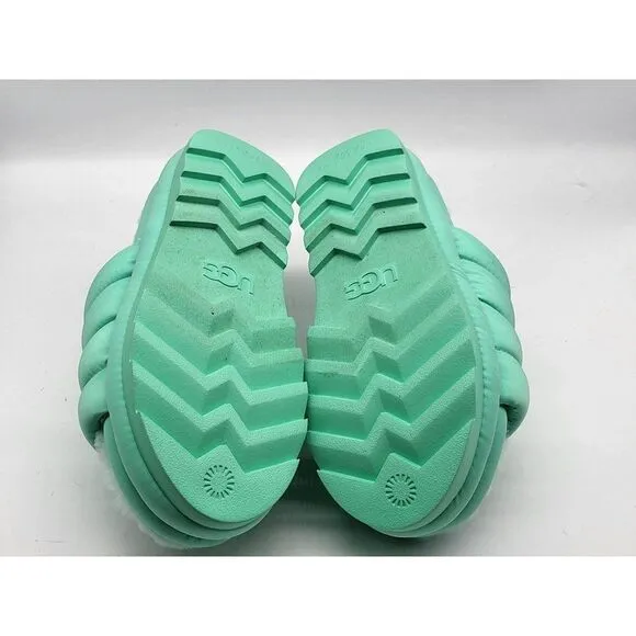 Ugg Womens Maxi Slide Pale Emerald Puff Sandals Slippers Size 8