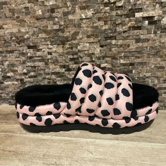 UGG Womens Maxi Slide Cheetah Print Slippers Pink Scallop 1127074 New