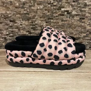 UGG Womens Maxi Slide Cheetah Print Slippers Pink Scallop 1127074 New