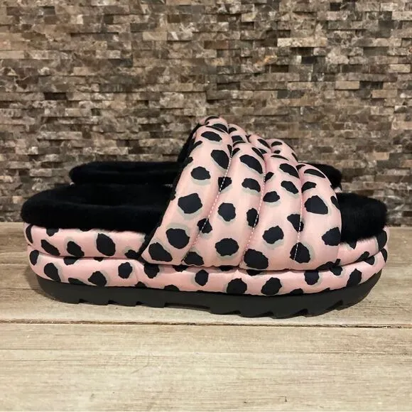 UGG Womens Maxi Slide Cheetah Print Slippers Pink Scallop 1127074 New