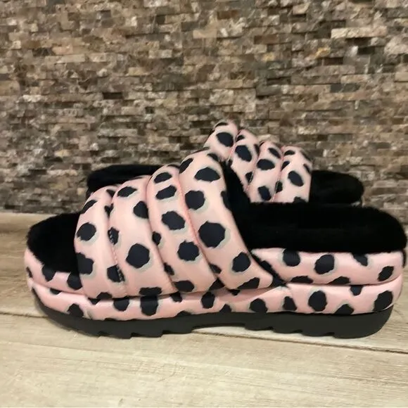 UGG Womens Maxi Slide Cheetah Print Slippers Pink Scallop 1127074 New