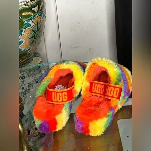 UGG Fluff Yeah slide slippers in rainbow