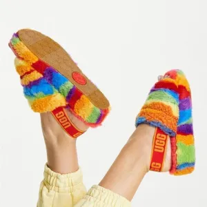 UGG Fluff Yeah slide slippers in rainbow