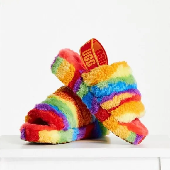 UGG Fluff Yeah slide slippers in rainbow