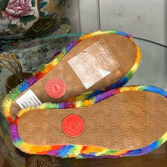 UGG Fluff Yeah slide slippers in rainbow