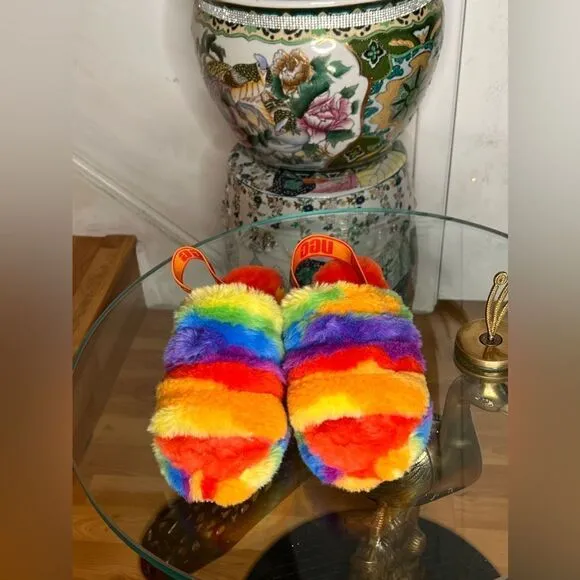 UGG Fluff Yeah slide slippers in rainbow