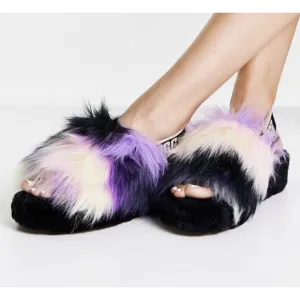 Ugg's Womens Magnolia Purple Fluff Yeah Tie Dye Slippers Sz 9