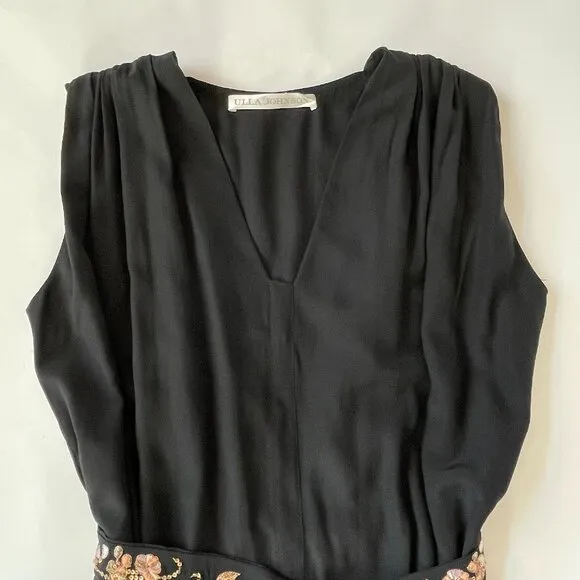 Ulla Johnson Womens 8 Silk Black Dress Beaded Belt Gold Sequin Quiet Luxury