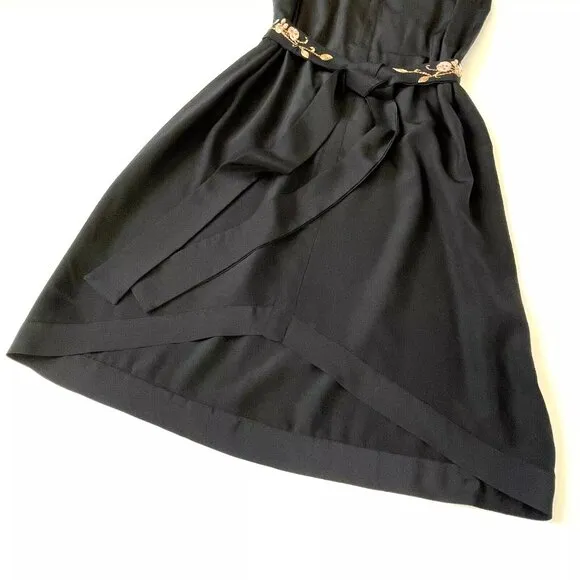 Ulla Johnson Womens 8 Silk Black Dress Beaded Belt Gold Sequin Quiet Luxury