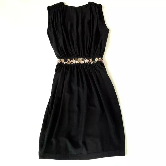 Ulla Johnson Womens 8 Silk Black Dress Beaded Belt Gold Sequin Quiet Luxury