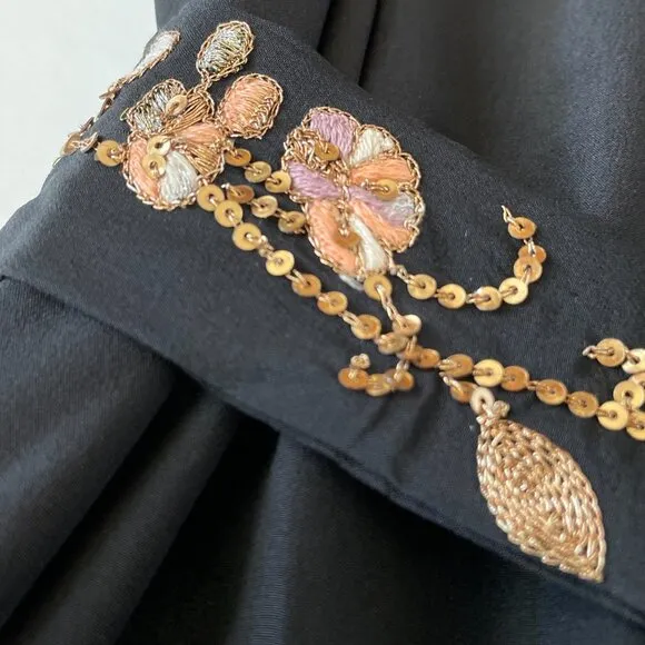 Ulla Johnson Womens 8 Silk Black Dress Beaded Belt Gold Sequin Quiet Luxury