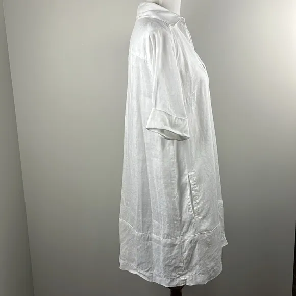 United Colors of Benetton Linen White Minimalist Lagenlook Boxy Tunic Dress Sz L
