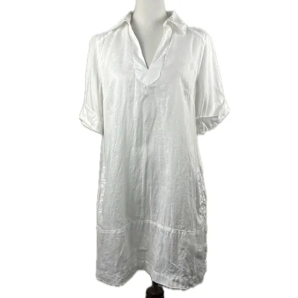 United Colors of Benetton Linen White Minimalist Lagenlook Boxy Tunic Dress Sz L