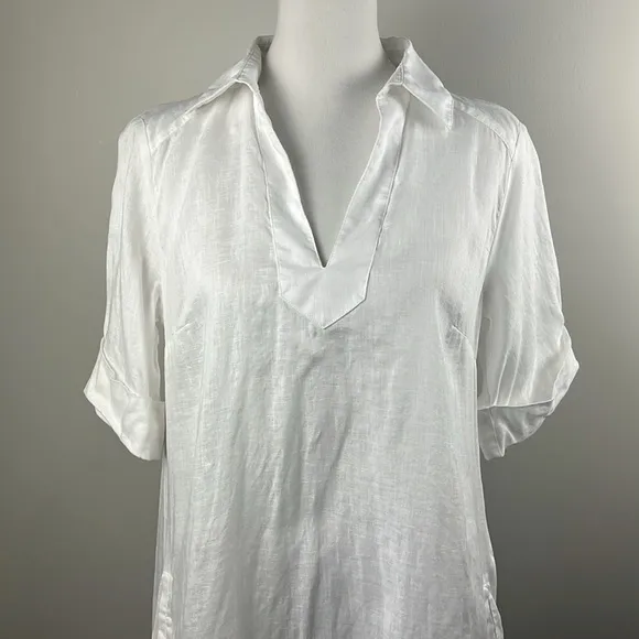 United Colors of Benetton Linen White Minimalist Lagenlook Boxy Tunic Dress Sz L