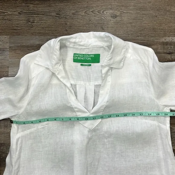 United Colors of Benetton Linen White Minimalist Lagenlook Boxy Tunic Dress Sz L