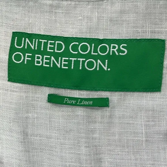 United Colors of Benetton Linen White Minimalist Lagenlook Boxy Tunic Dress Sz L