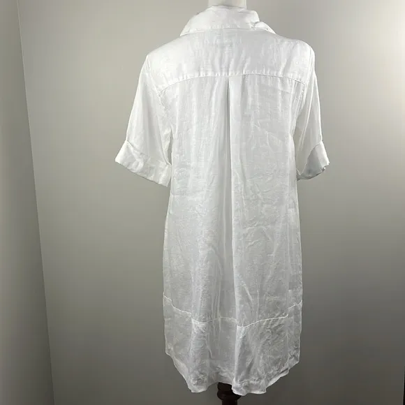 United Colors of Benetton Linen White Minimalist Lagenlook Boxy Tunic Dress Sz L