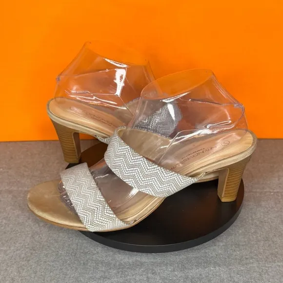 Unity in Diversity Beguile Taupe Cheveron Sandal Heel Mule Size EU 40 US 9
