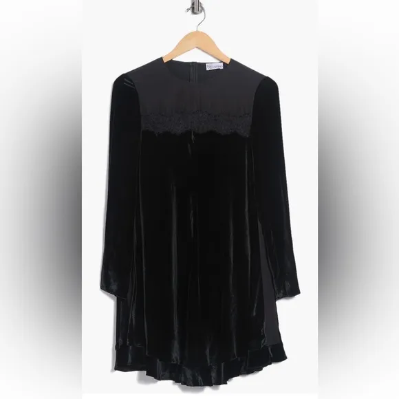Valentino “RED” Velvet Silk &amp; Viscose Mini Swing Dress Long Sleeve Authentic