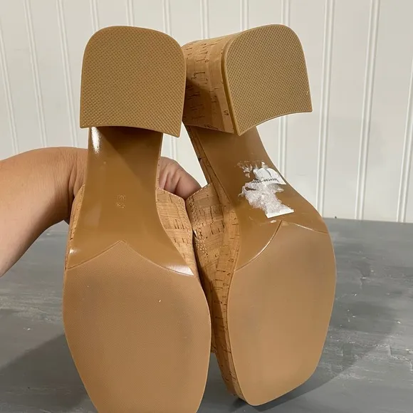 Vaneli Moyra Cork Platform Heels Chunky Heel Slide Sandals Shoes 9.5M Y2K