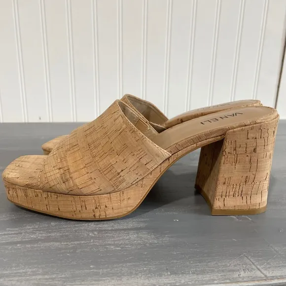 Vaneli Moyra Cork Platform Heels Chunky Heel Slide Sandals Shoes 9.5M Y2K