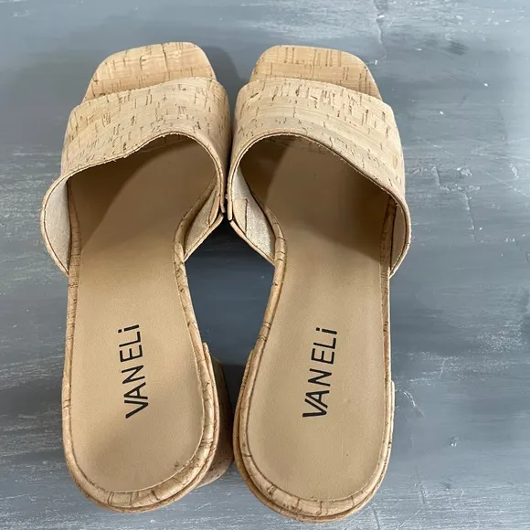 Vaneli Moyra Cork Platform Heels Chunky Heel Slide Sandals Shoes 9.5M Y2K