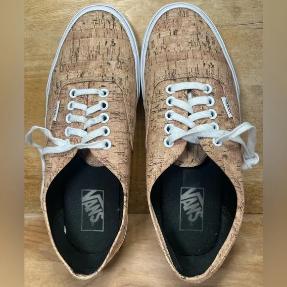 Vans Authentic Cork Print Low Mens Size 8.5 Shoes Sneakers Brown