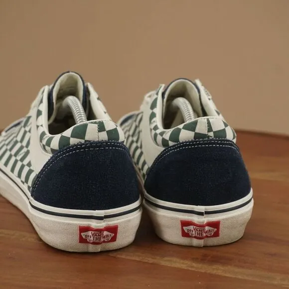 Vans Mens Bold Ni Sneakers Shoes Green White Checkerboard Blue Suede Size 12