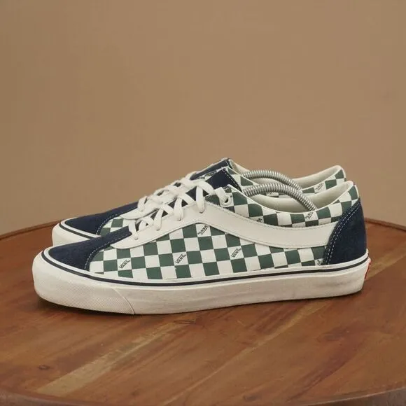 Vans Mens Bold Ni Sneakers Shoes Green White Checkerboard Blue Suede Size 12
