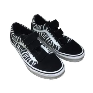 Vans Old Skool Canvas Sneaker Black Zebra Hook Loop Closure men 5.5 women 7.5