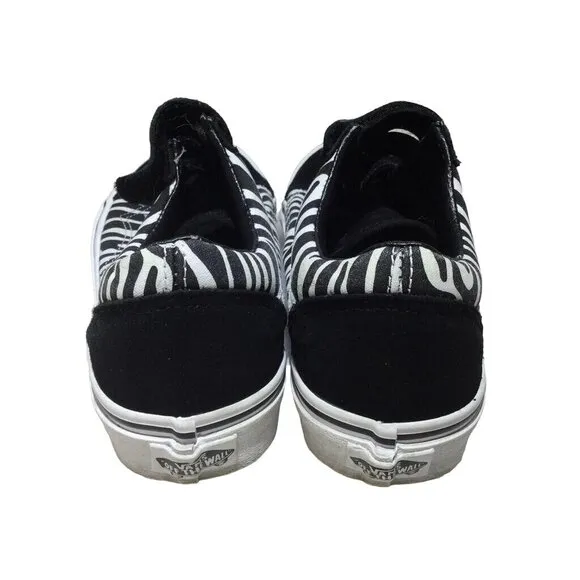 Vans Old Skool Canvas Sneaker Black Zebra Hook Loop Closure men 5.5 women 7.5