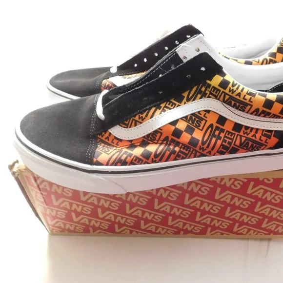 Vans Old Skool Logo Flame Black and True White Skate Shoes