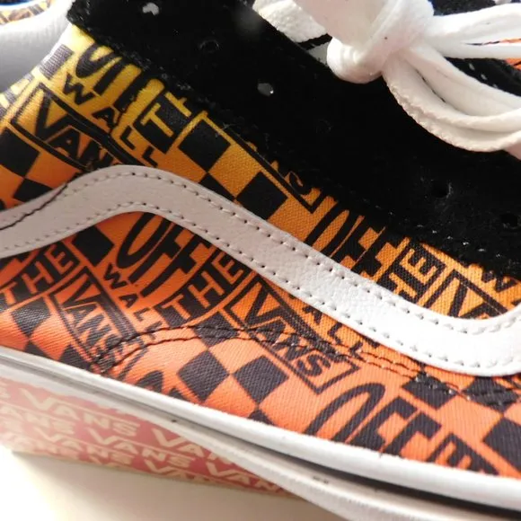 Vans Old Skool Logo Flame Black and True White Skate Shoes