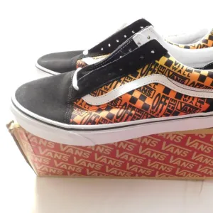 Vans Old Skool Logo Flame Black and True White Skate Shoes
