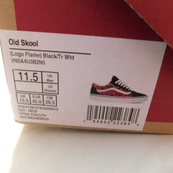 Vans Old Skool Logo Flame Black and True White Skate Shoes
