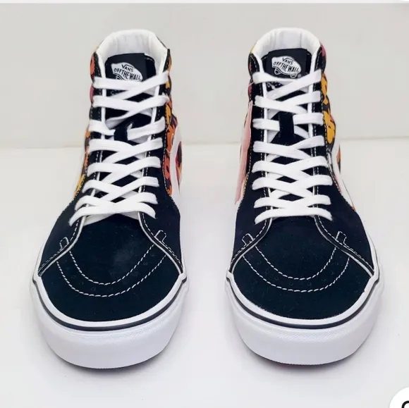 VANS SK8-HI Flower Black High Top Canvas Suede Sneakers.