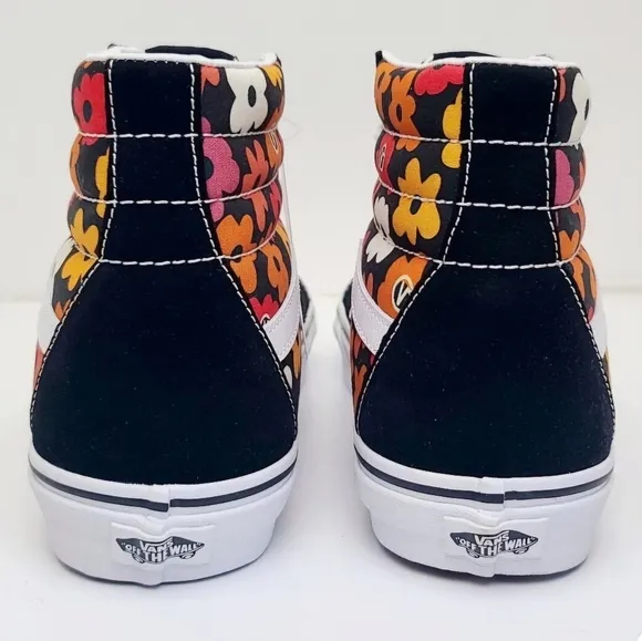 VANS SK8-HI Flower Black High Top Canvas Suede Sneakers.