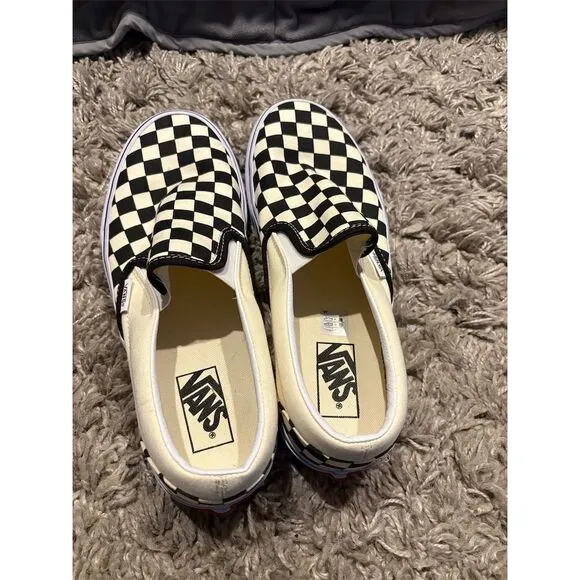 Vans Unisex Checkerboard Slip-On Sneakers Black Size 10 (Women) Casual Shoes