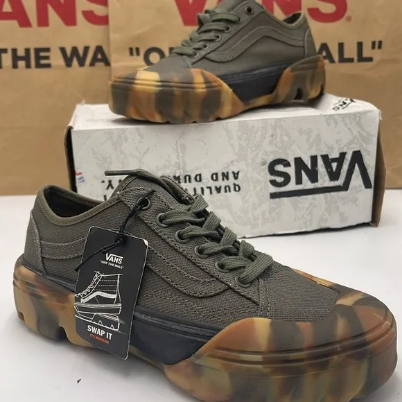 Vans WMNS Olive Green Sneakers Camouflage Old Skool Tapered Modular Grape Leaf