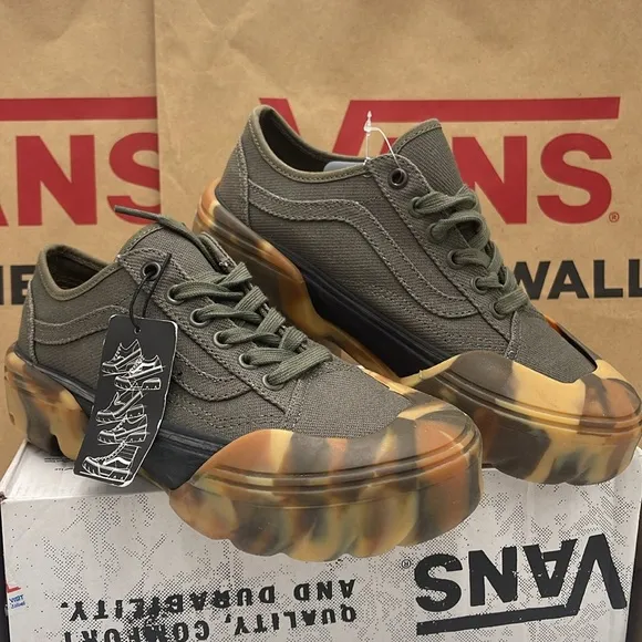 Vans WMNS Olive Green Sneakers Camouflage Old Skool Tapered Modular Grape Leaf