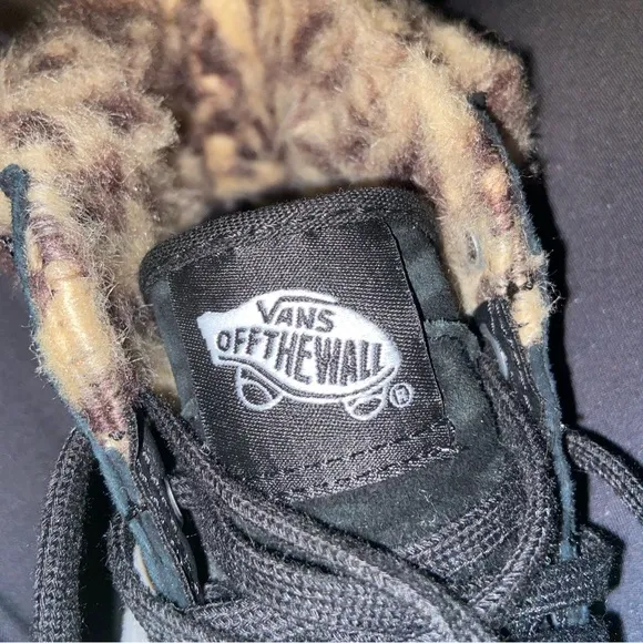 Vans Women's Black High-Top Sneakers with Leopard Print