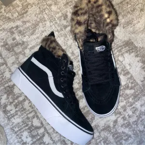 Vans Women's Black High-Top Sneakers with Leopard Print