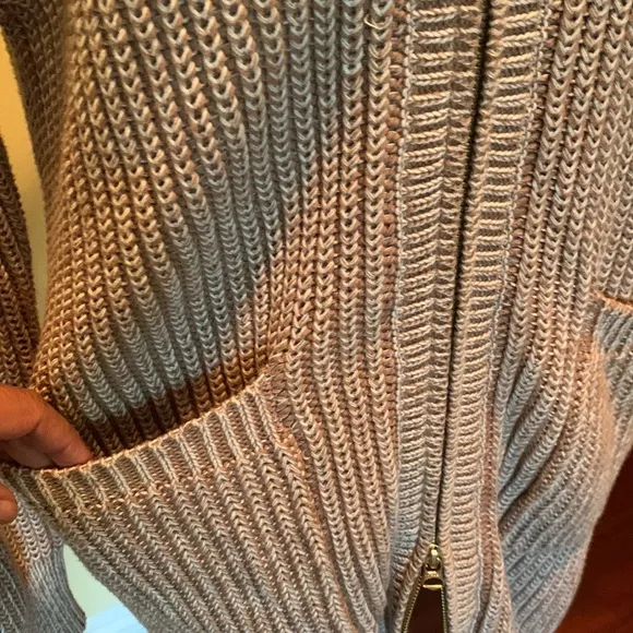 VARLEY Tori Knit Jacket Tan Zipper Front High Collar Luxury Neutral Minimalist