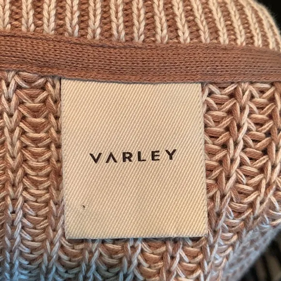 VARLEY Tori Knit Jacket Tan Zipper Front High Collar Luxury Neutral Minimalist