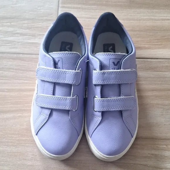 Veja Esplar Velcro ChromeFree Kids Shoes - Silver Solid Lavender 4 Small