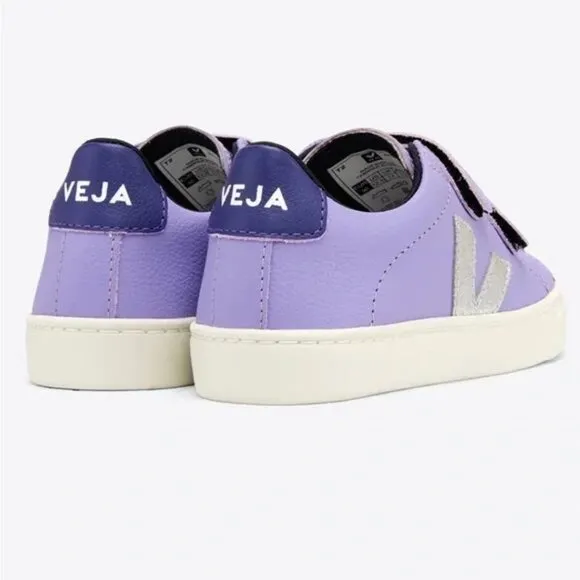 Veja Esplar Velcro ChromeFree Kids Shoes - Silver Solid Lavender 4 Small