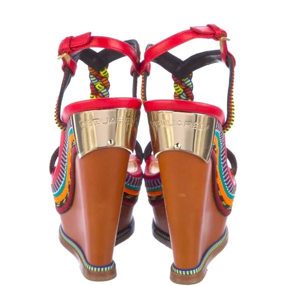 Vero Cuoio Red and Black Wedge Sandals with T-Strap Design