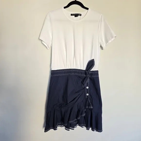 Veronica Beard Bari Tie-Waist Ruffle Dress Womens L Quiet Luxury Preppy Feminine