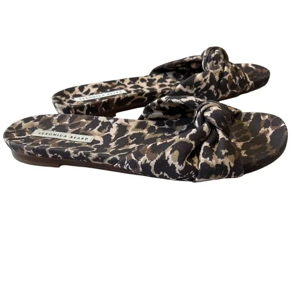 Veronica Beard Etra Knotted Leopard Print Canvas Slides Women’s Size 10